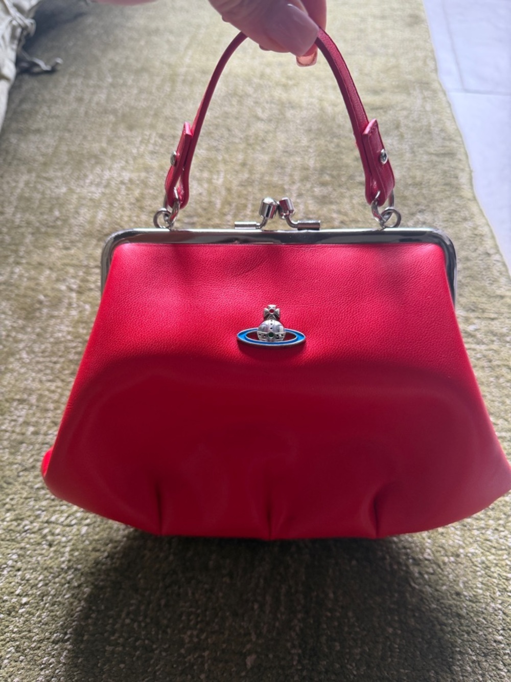 Vivienne Westwood Red Frame-Top Clutch with Orb Emblem